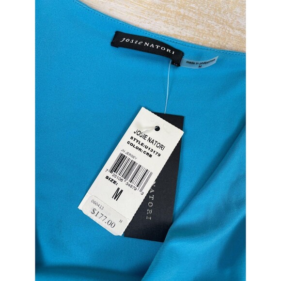 Josie Natori Drape Midi Turquoise Dress Women's Medium Twist V-neck Waist NWT - Picture 12 of 12